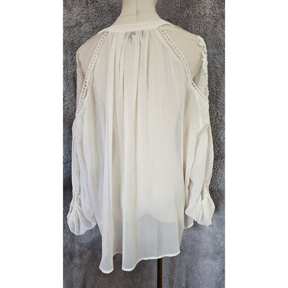 Hayden Los Angeles Ivory Sheer Embroidered Top Shirt Boho Flowy Oversized Sm Med - Picture 2 of 4